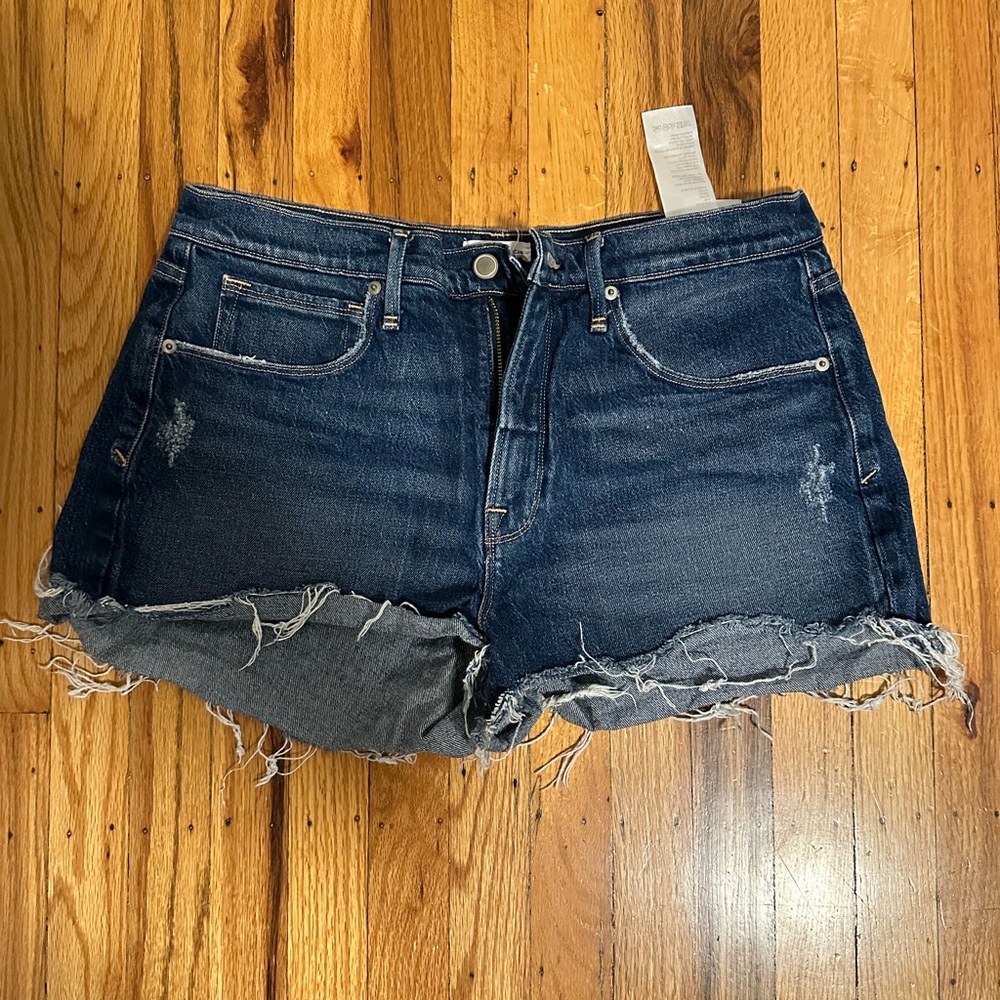 Good American Indigo Frayed Jean Shorts
